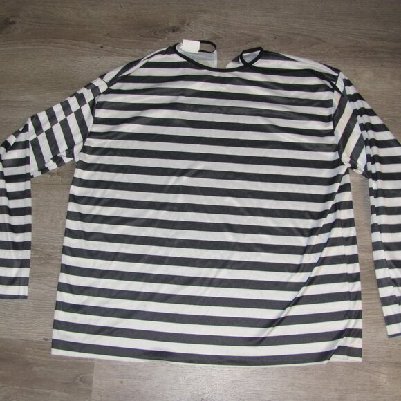 Men's Convict Jail Prisoner Inmate Black White Stripe Halloween Costume One Size - Picture 2 of 4